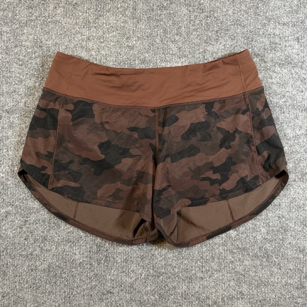 Lululemon Speed Up Shorts Incognito Camo Brown Earth Womens Size 8 Tall